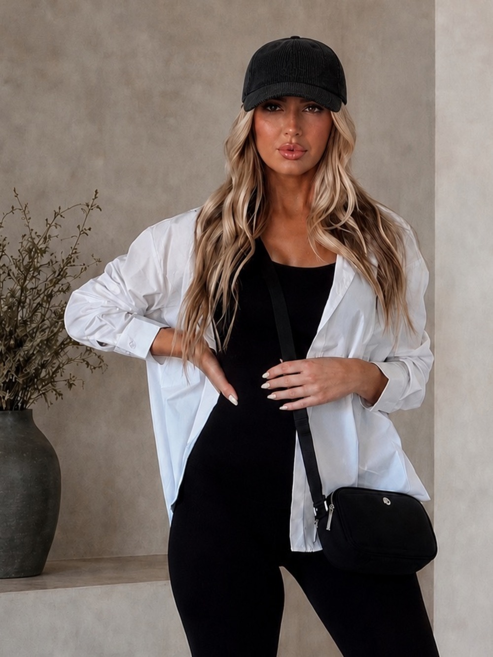 Black Corduroy Unstructured Flat Brim Hat – 100% Cotton